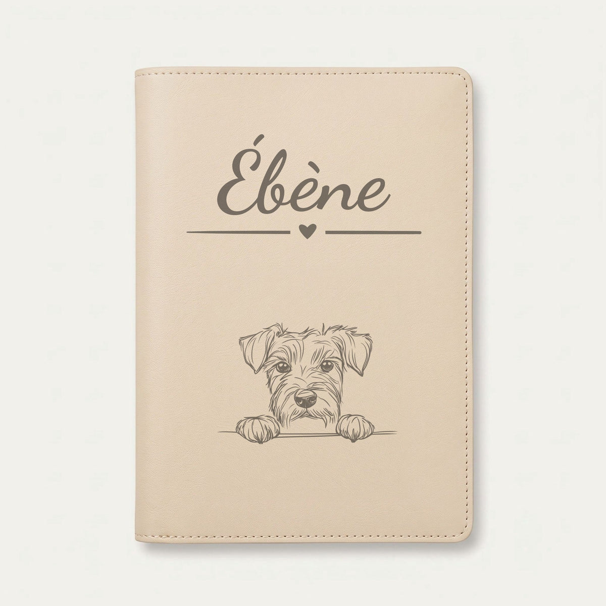 Protège carnet de santé chien personnalisé – Kerry blue terrier — Crème vanille — Cœur — gravure « Ébène »