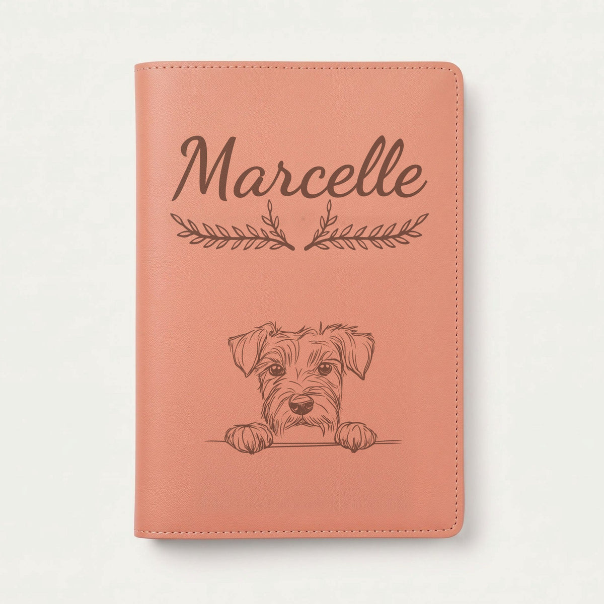 Protège carnet de santé chien personnalisé – Kerry blue terrier — Terracotta — Bouquet — gravure « Marcelle »