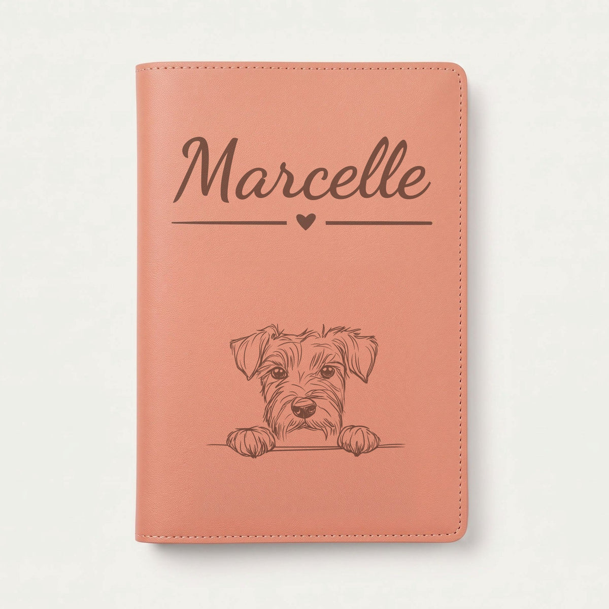 Protège carnet de santé chien personnalisé – Kerry blue terrier — Terracotta — Cœur — gravure « Marcelle »