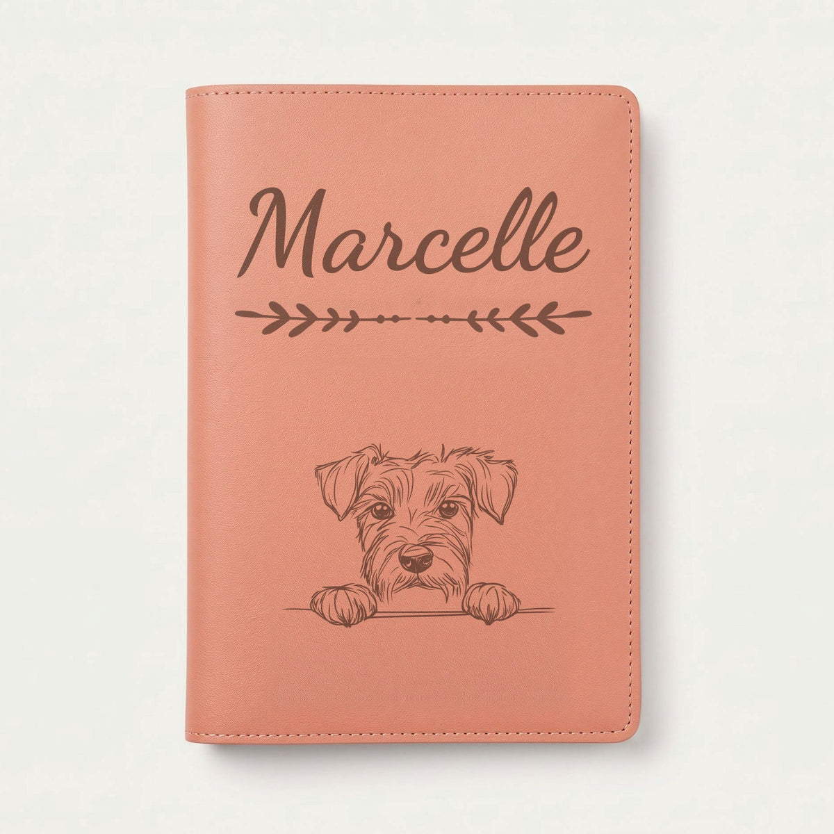 Protège carnet de santé chien personnalisé – Kerry blue terrier — Terracotta — Flèche — gravure « Marcelle »