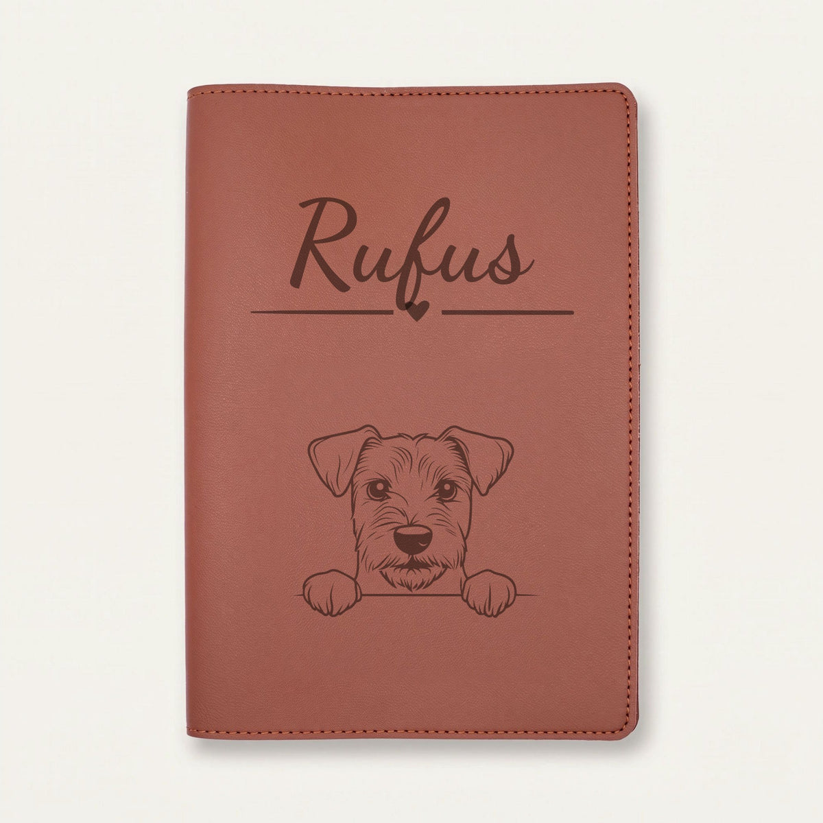 Protège carnet de santé chien personnalisé – Lakeland terrier — Chocolat — Cœur — gravure « Rufus »