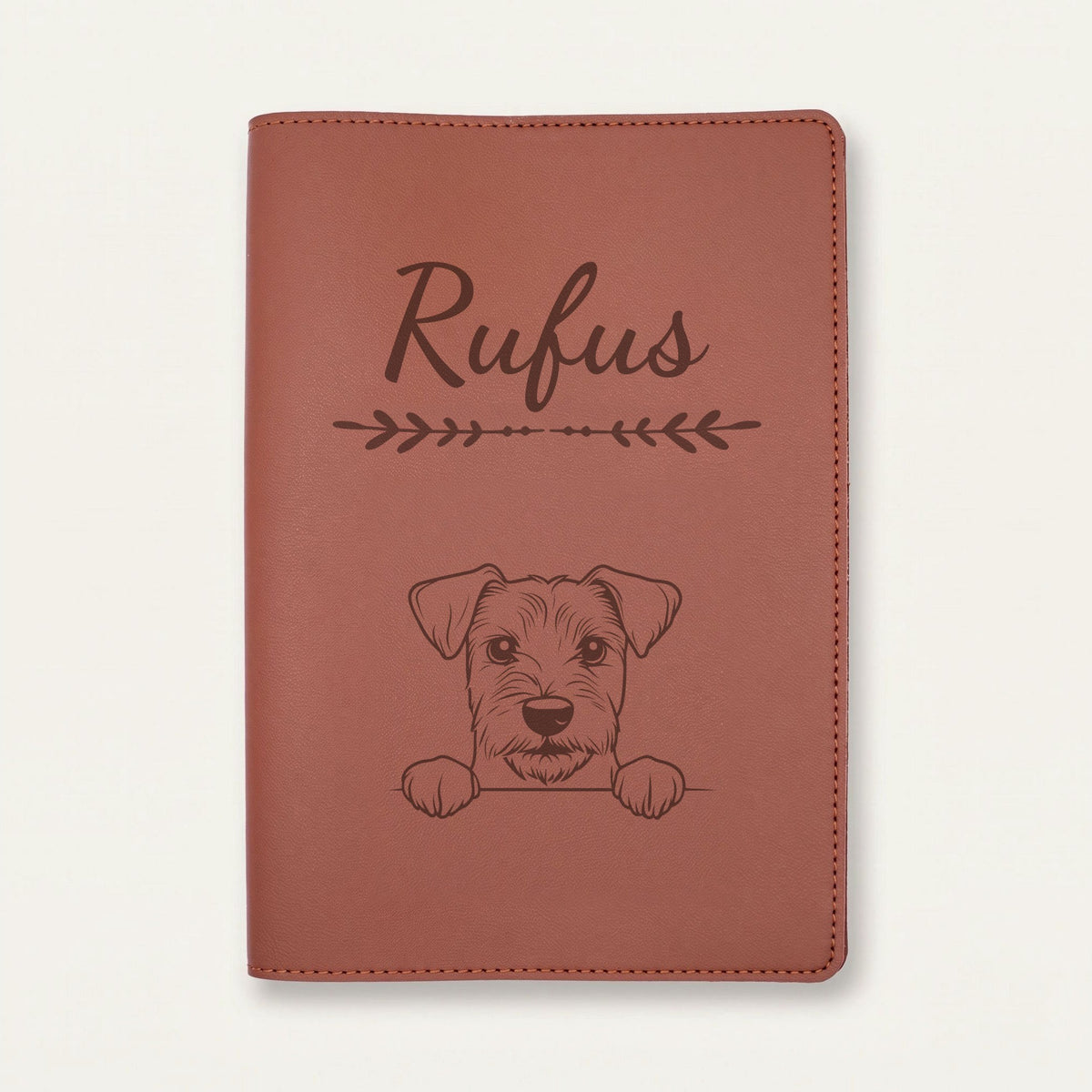 Protège carnet de santé chien personnalisé – Lakeland terrier — Chocolat — Flèche — gravure « Rufus »