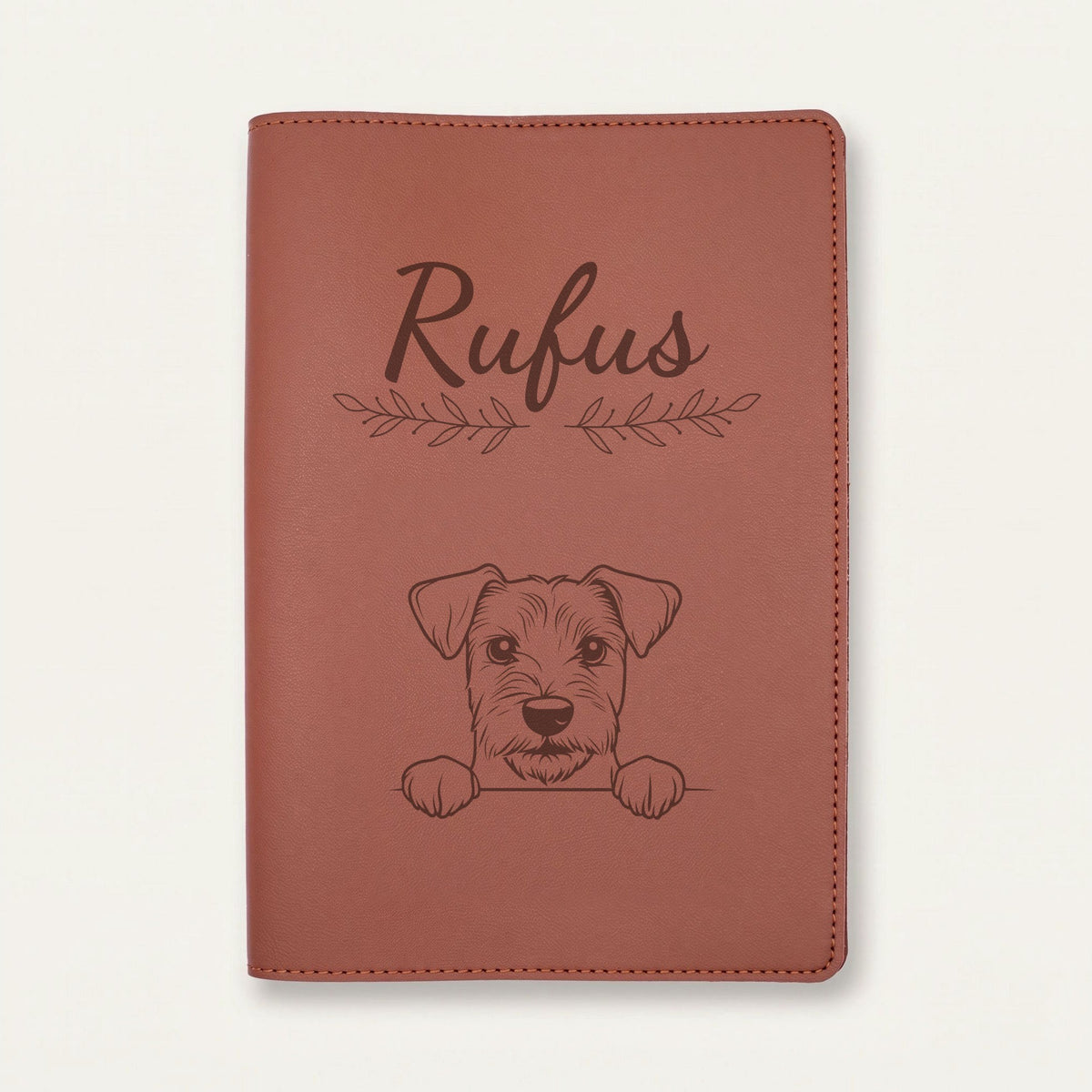 Protège carnet de santé chien personnalisé – Lakeland terrier — Chocolat — Rameaux — gravure « Rufus »