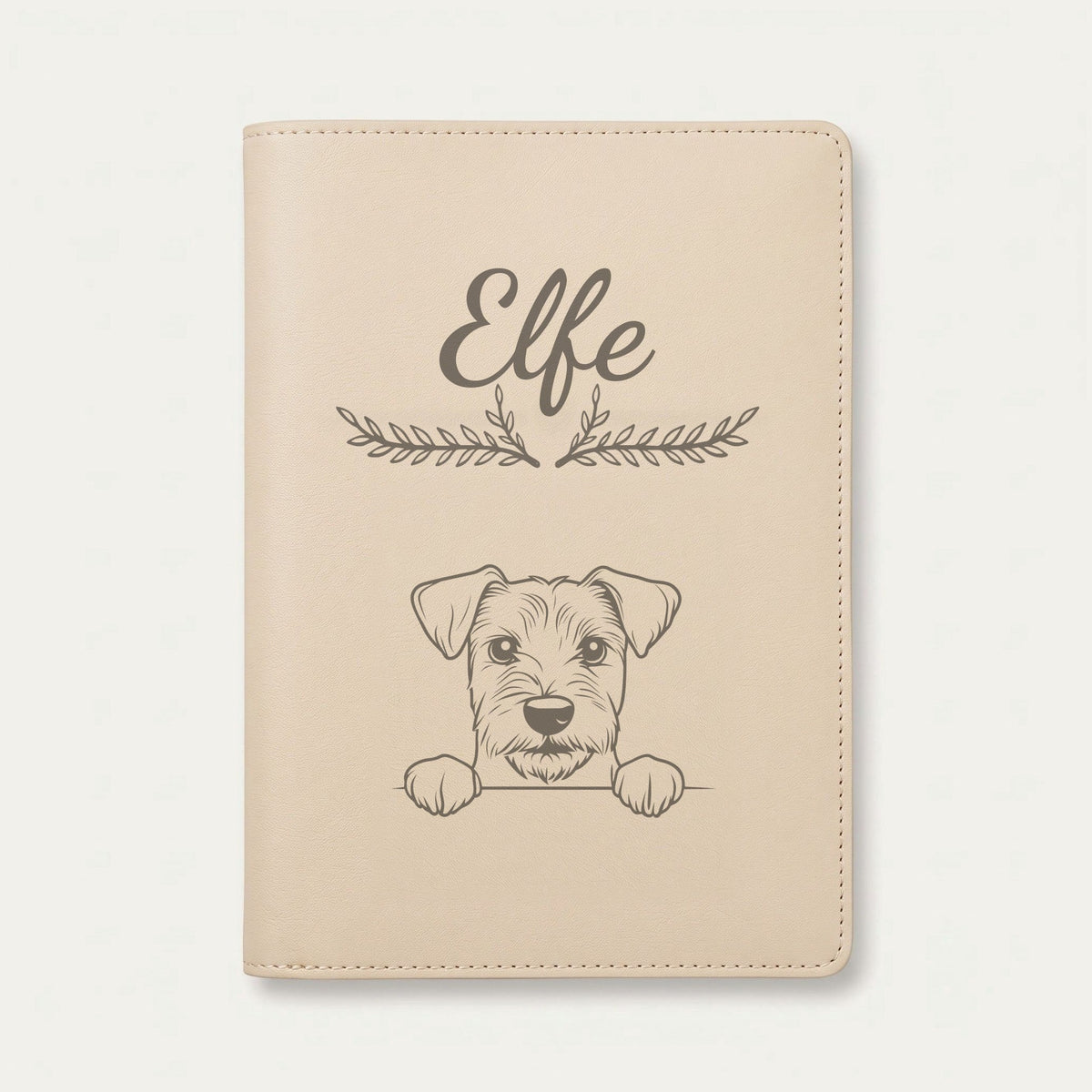 Protège carnet de santé chien personnalisé – Lakeland terrier — Crème vanille — Bouquet — gravure « Elfe »