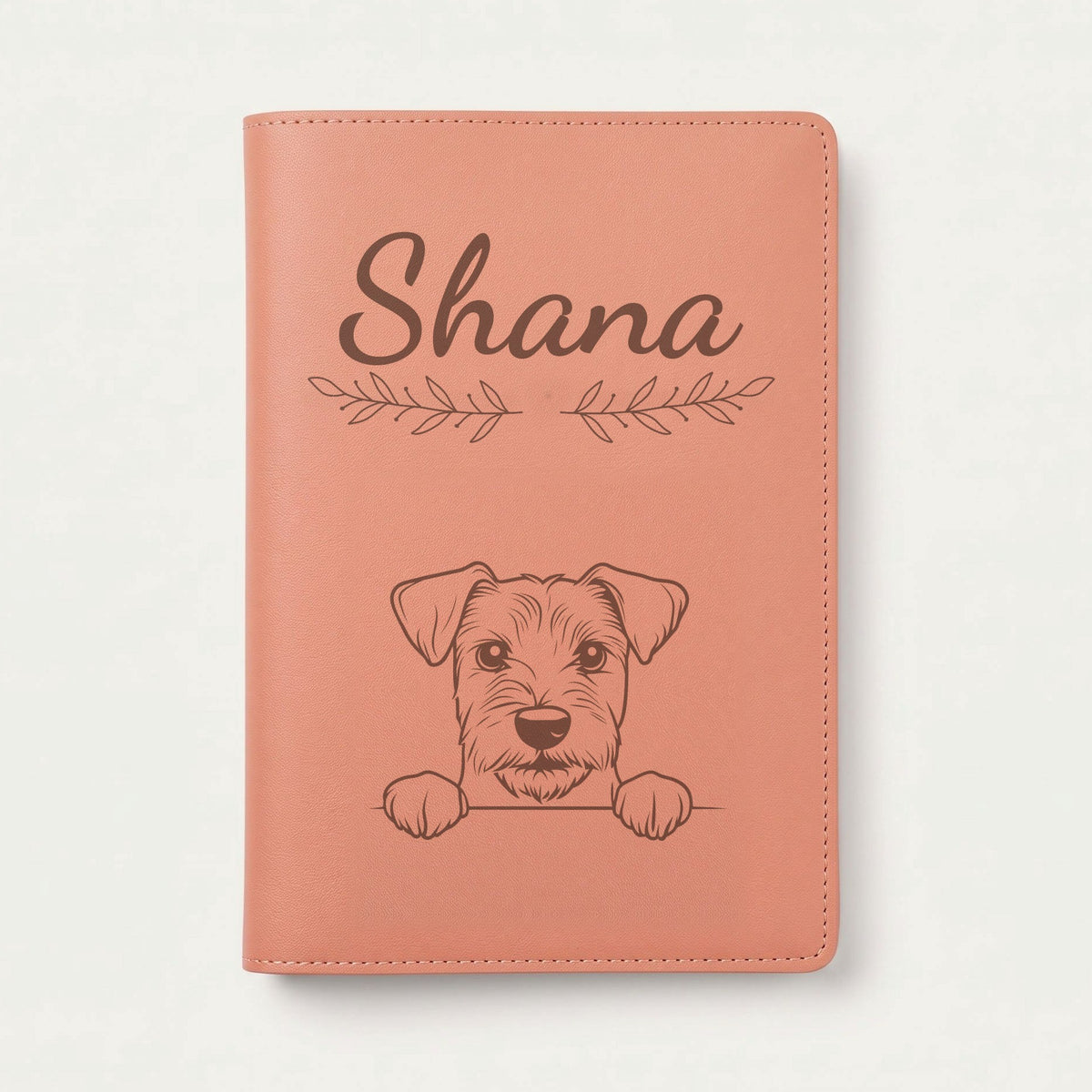 Protège carnet de santé chien personnalisé – Lakeland terrier — Terracotta — Rameaux — gravure « Shana »