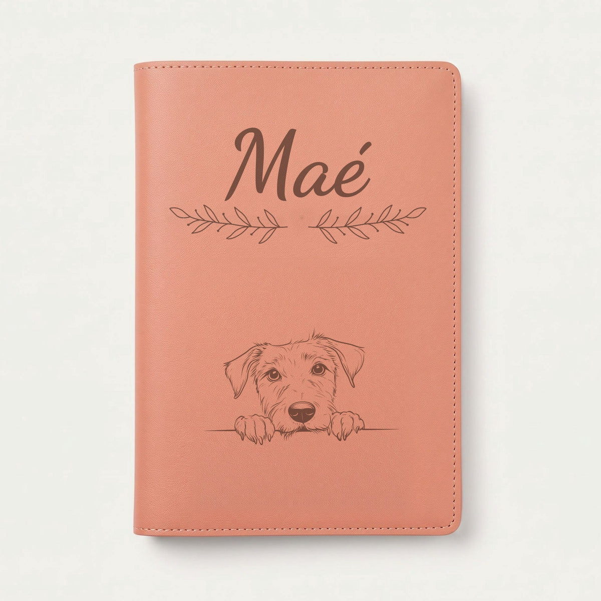 Protège carnet de santé chien personnalisé – Lévrier irlandais — Terracotta — Rameaux — gravure « Maé »