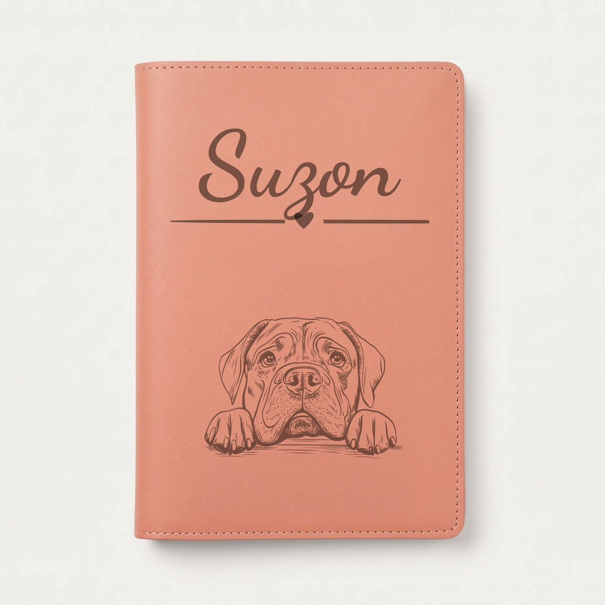 Protège carnet de santé chien personnalisé – Mâtin napolitain — Terracotta — Cœur — gravure « Suzon »