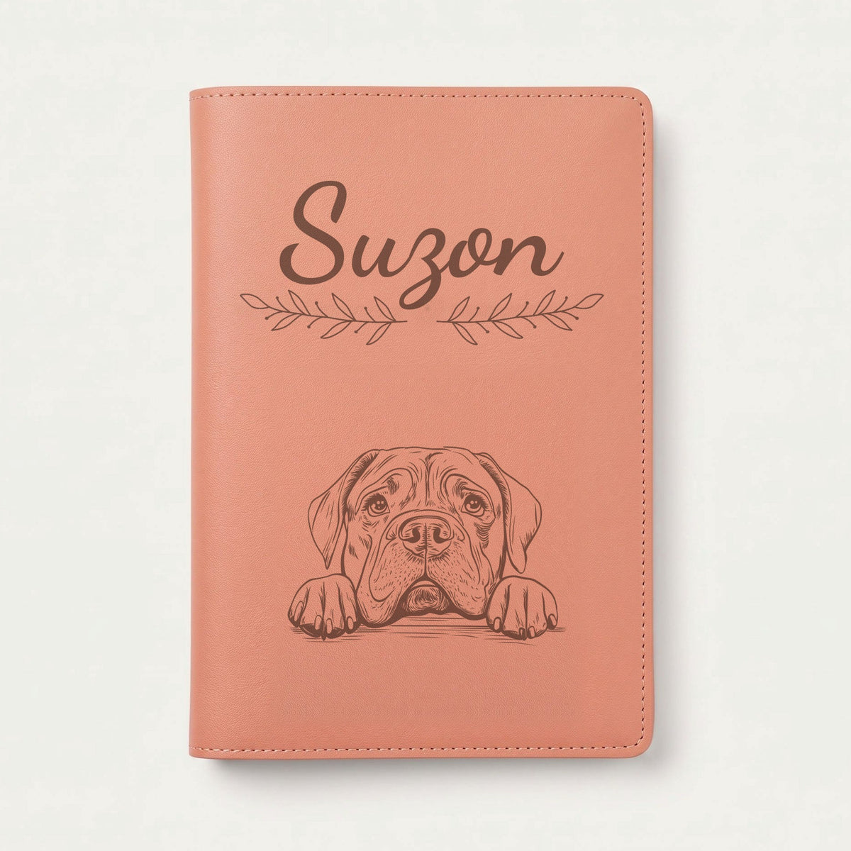 Protège carnet de santé chien personnalisé – Mâtin napolitain — Terracotta — Rameaux — gravure « Suzon »