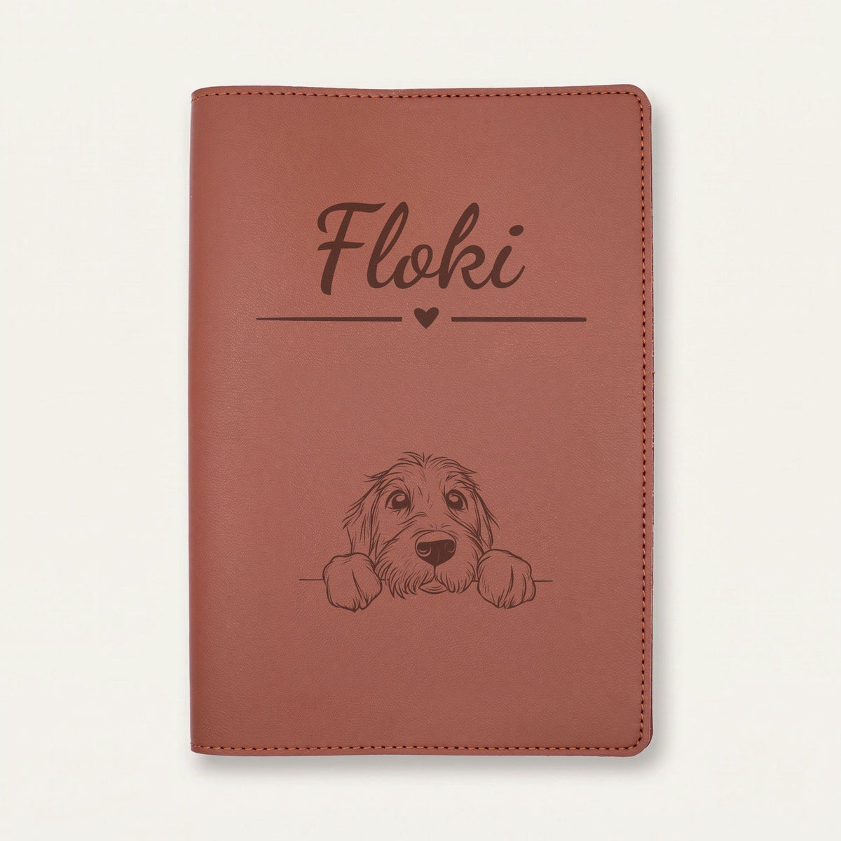 Protège carnet de santé chien personnalisé – Otterhound — Chocolat — Cœur — gravure « Floki »