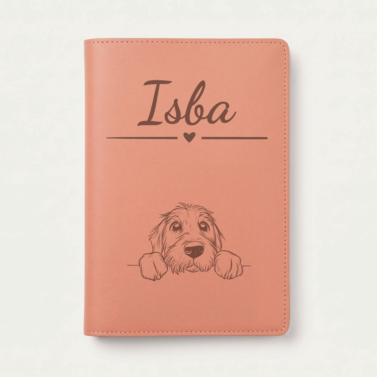 Protège carnet de santé chien personnalisé – Otterhound — Terracotta — Cœur — gravure « Isba »
