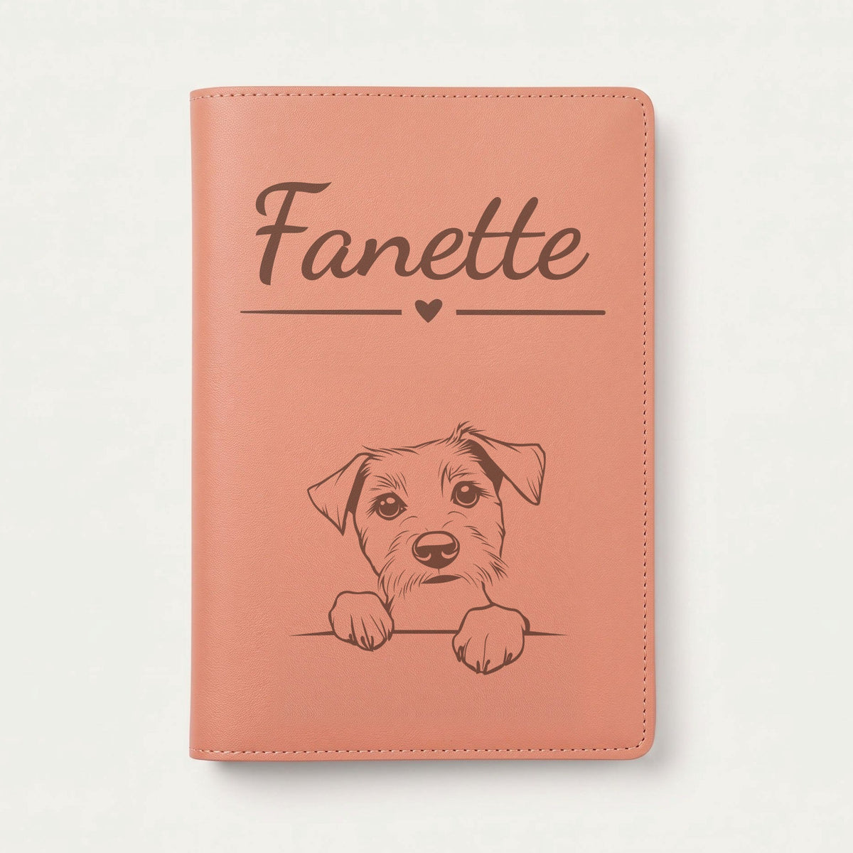 Protège carnet de santé chien personnalisé – Parson Russell terrier — Terracotta — Cœur — gravure « Fanette »