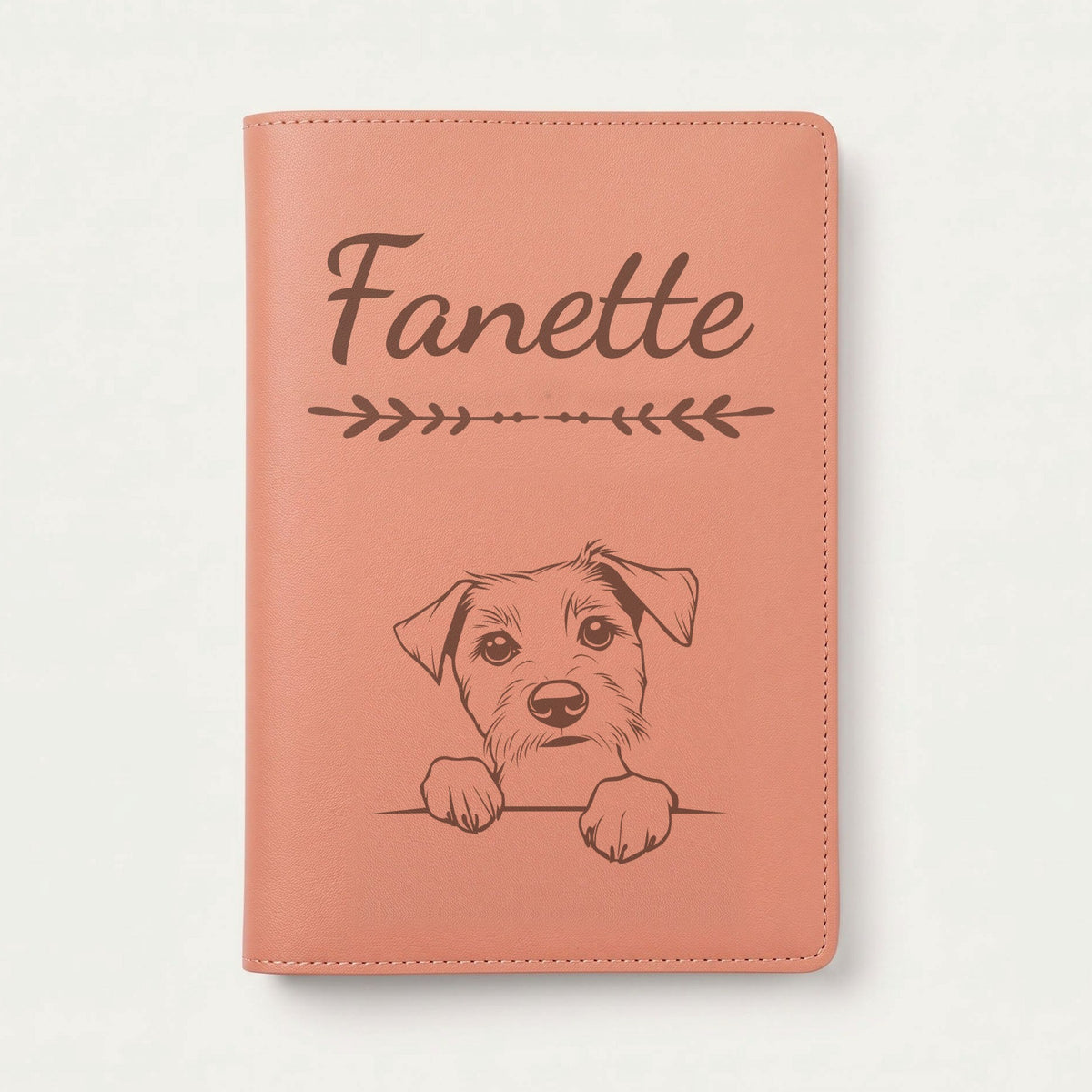 Protège carnet de santé chien personnalisé – Parson Russell terrier — Terracotta — Flèche — gravure « Fanette »