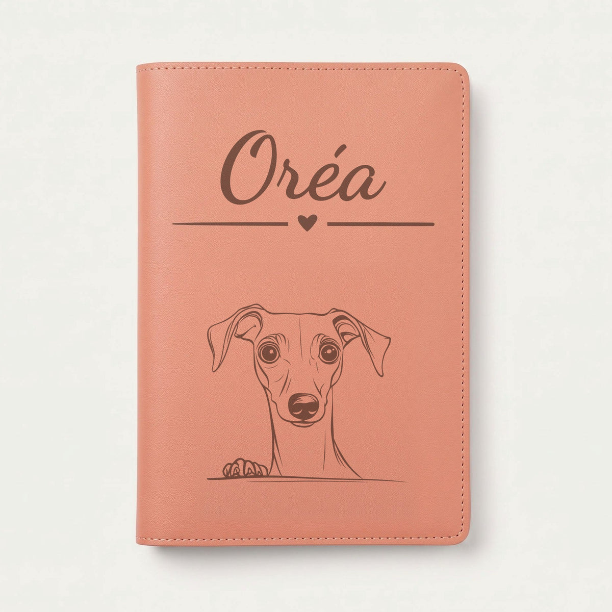 Protège carnet de santé chien personnalisé – Petit lévrier italien — Terracotta — Cœur — gravure « Oréa »