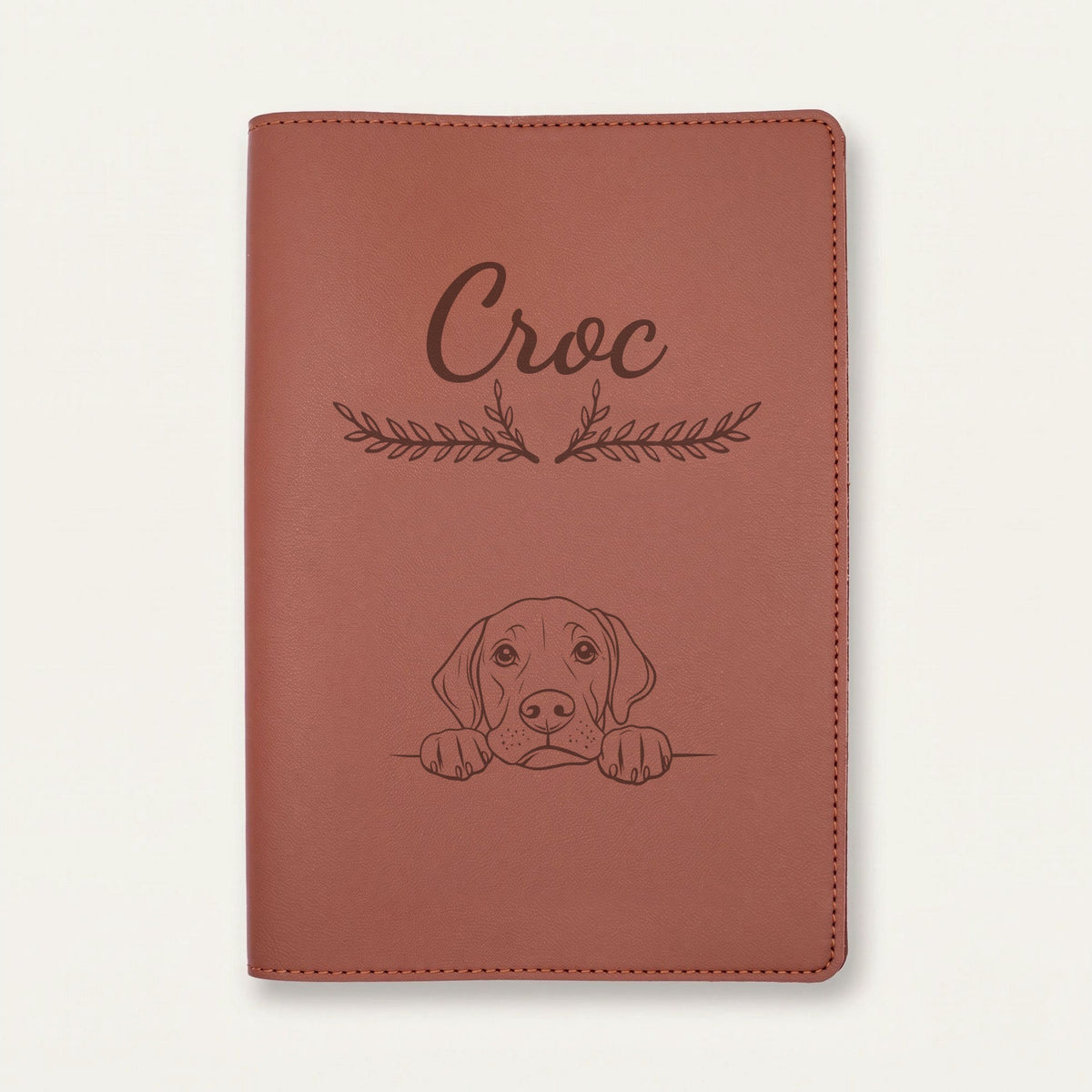 Protège carnet de santé chien personnalisé – Pointer anglais — Chocolat — Bouquet — gravure « Croc »