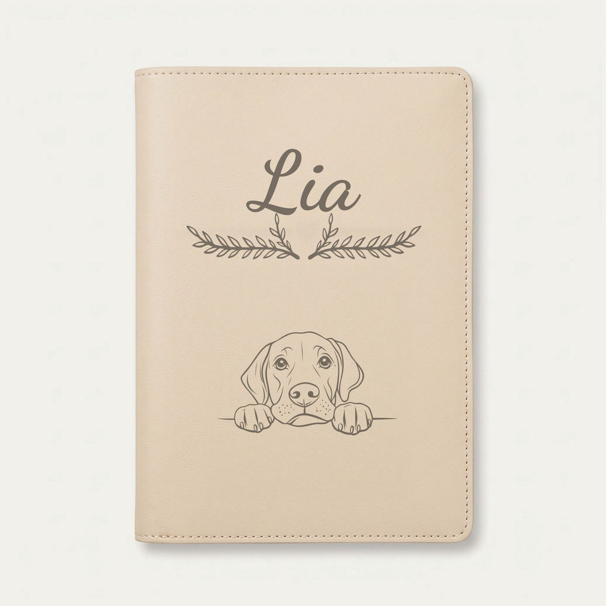 Protège carnet de santé chien personnalisé – Pointer anglais — Crème vanille — Bouquet — gravure « Lia »