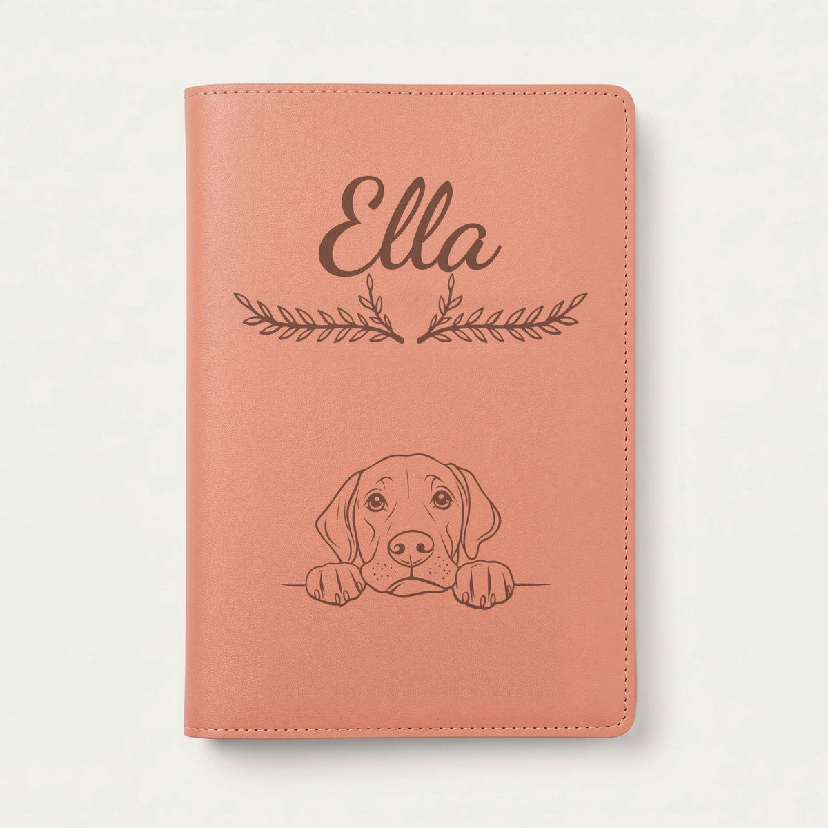 Protège carnet de santé chien personnalisé – Pointer anglais — Terracotta — Bouquet — gravure « Ella »