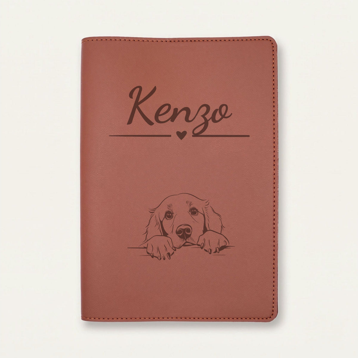 Protège carnet de santé chien personnalisé – Retriever à poil plat — Chocolat — Cœur — gravure « Kenzo »