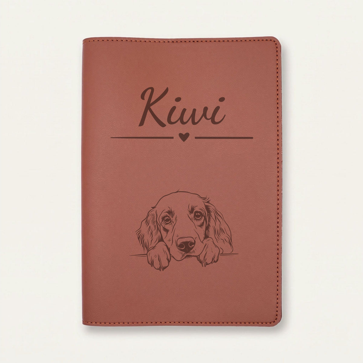 Protège carnet de santé chien personnalisé – Setter anglais — Chocolat — Cœur — gravure « Kiwi »