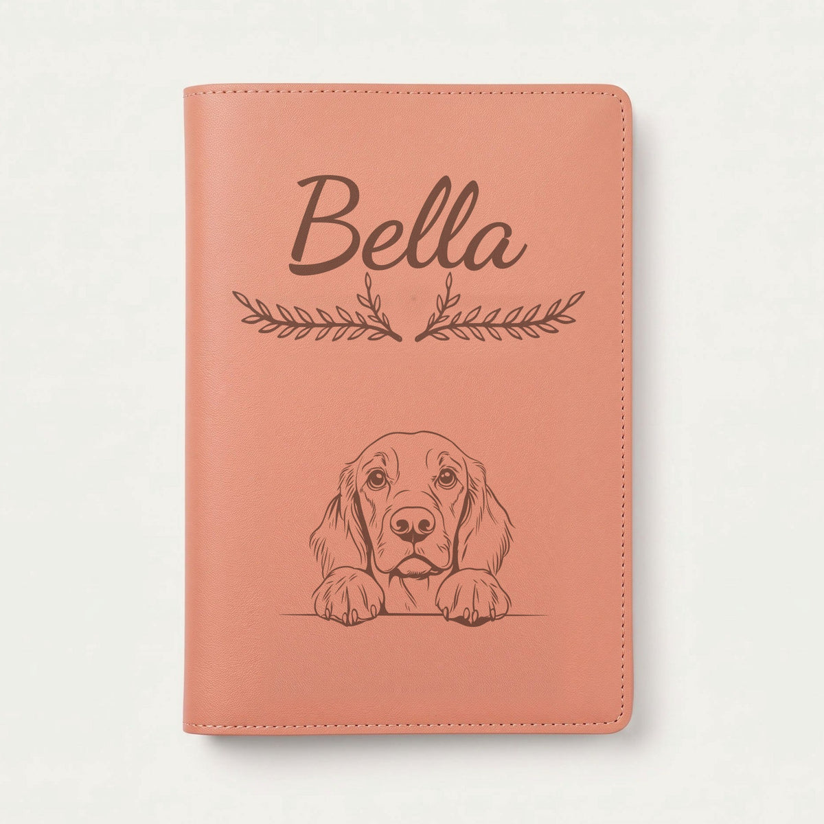 Protège carnet de santé chien personnalisé – Setter Gordon — Terracotta — Bouquet — gravure « Bella »
