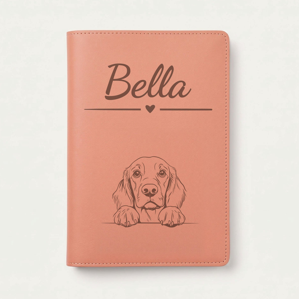 Protège carnet de santé chien personnalisé – Setter Gordon — Terracotta — Cœur — gravure « Bella »