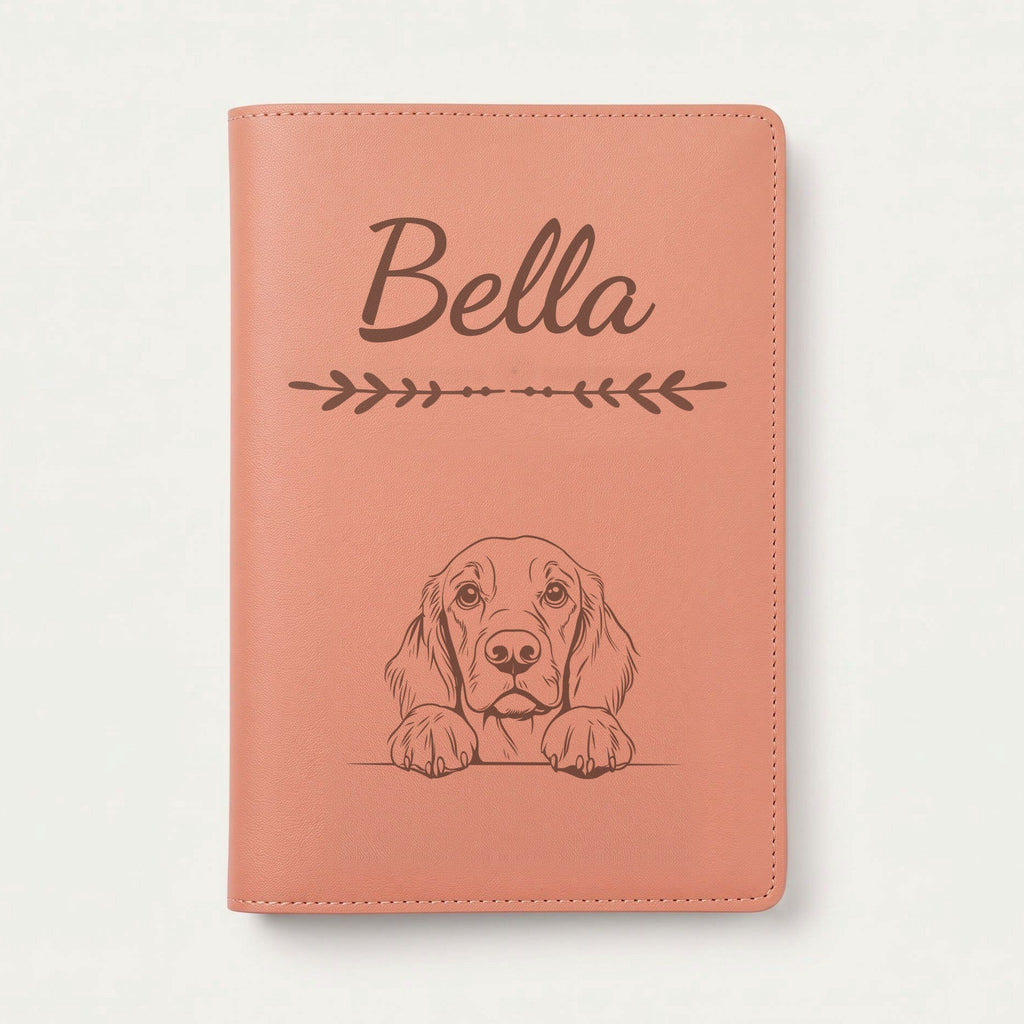 Protège carnet de santé chien personnalisé – Setter Gordon — Terracotta — Flèche — gravure « Bella »