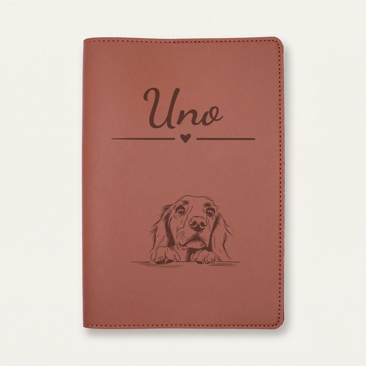Protège carnet de santé chien personnalisé – Setter irlandais — Chocolat — Cœur — gravure « Uno »