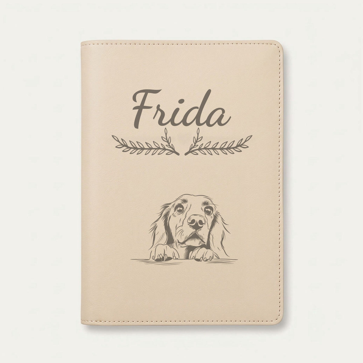 Protège carnet de santé chien personnalisé – Setter irlandais — Crème vanille — Bouquet — gravure « Frida »