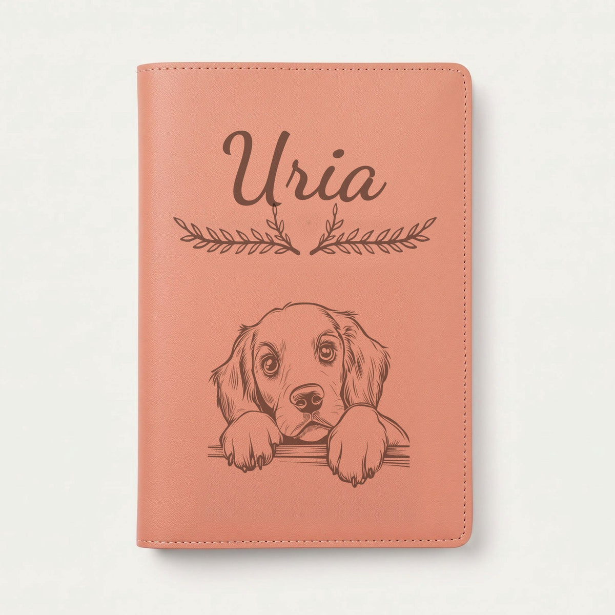 Protège carnet de santé chien personnalisé – Setter rouge et blanc — Terracotta — Bouquet — gravure « Uria »
