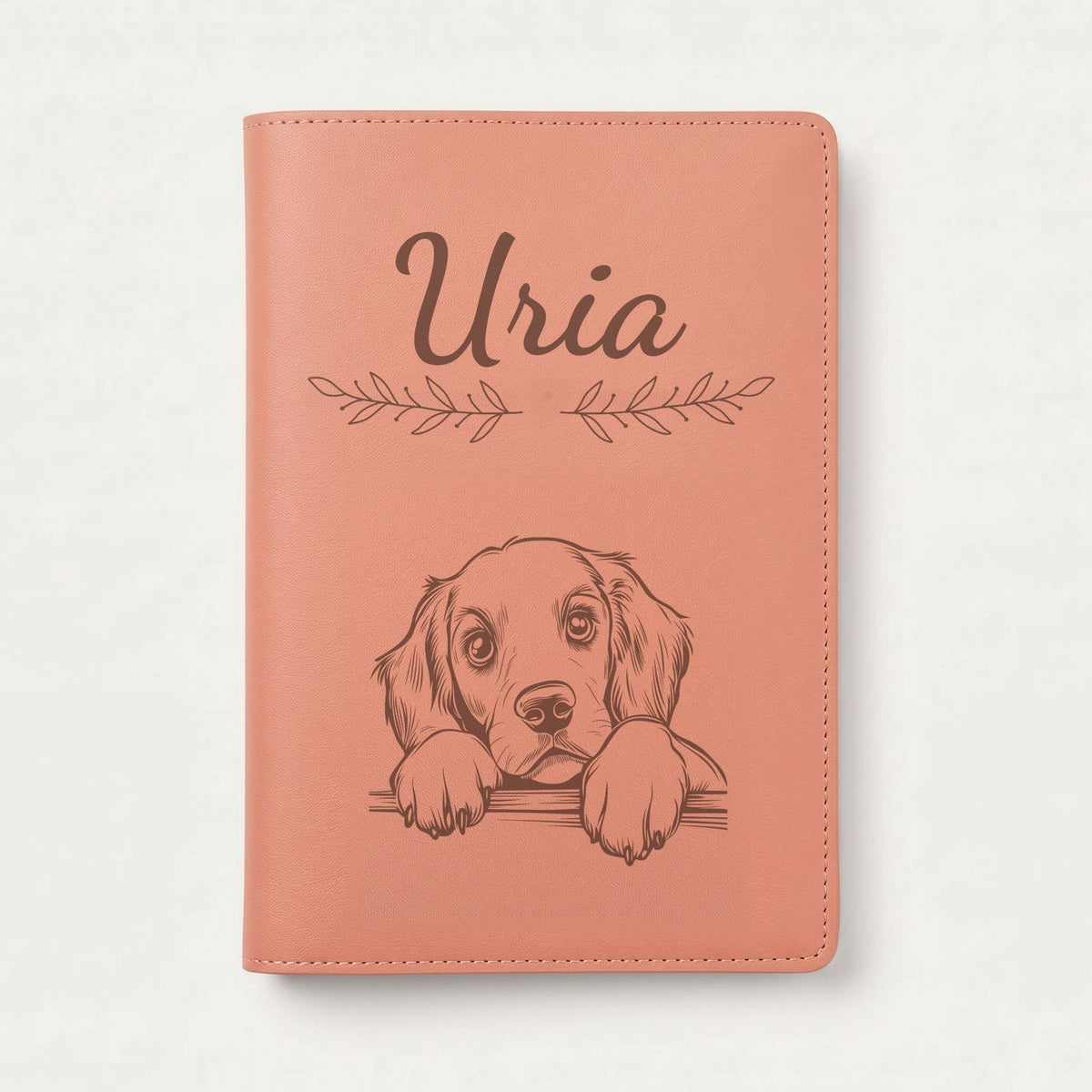 Protège carnet de santé chien personnalisé – Setter rouge et blanc — Terracotta — Rameaux — gravure « Uria »