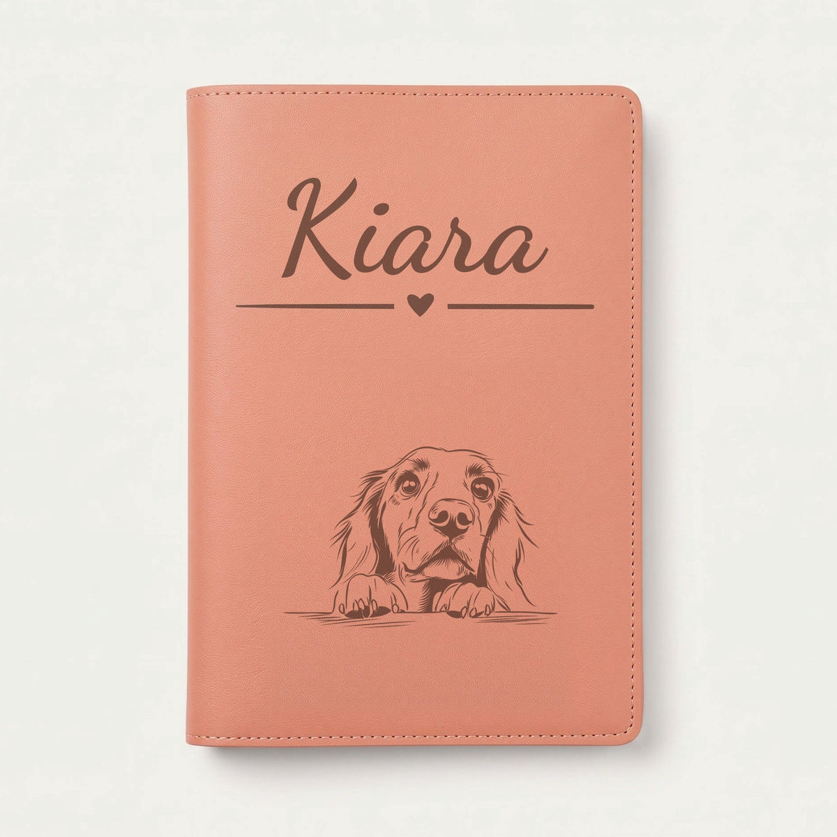 Protège carnet de santé chien personnalisé – Setter irlandais — Terracotta — Cœur — gravure « Kiara »