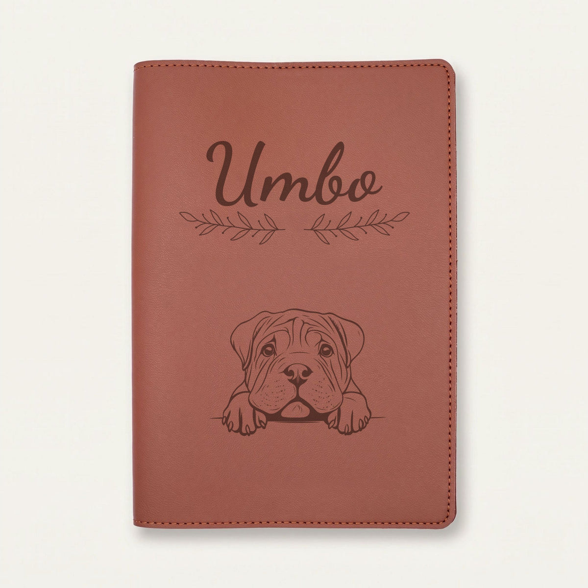 Protège carnet de santé chien personnalisé – Shar-pei — Chocolat — Rameaux — gravure « Umbo »