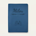 Protège carnet de santé chien personnalisé – Springer anglais — Bleu nuit — Flèche — gravure « Milou »