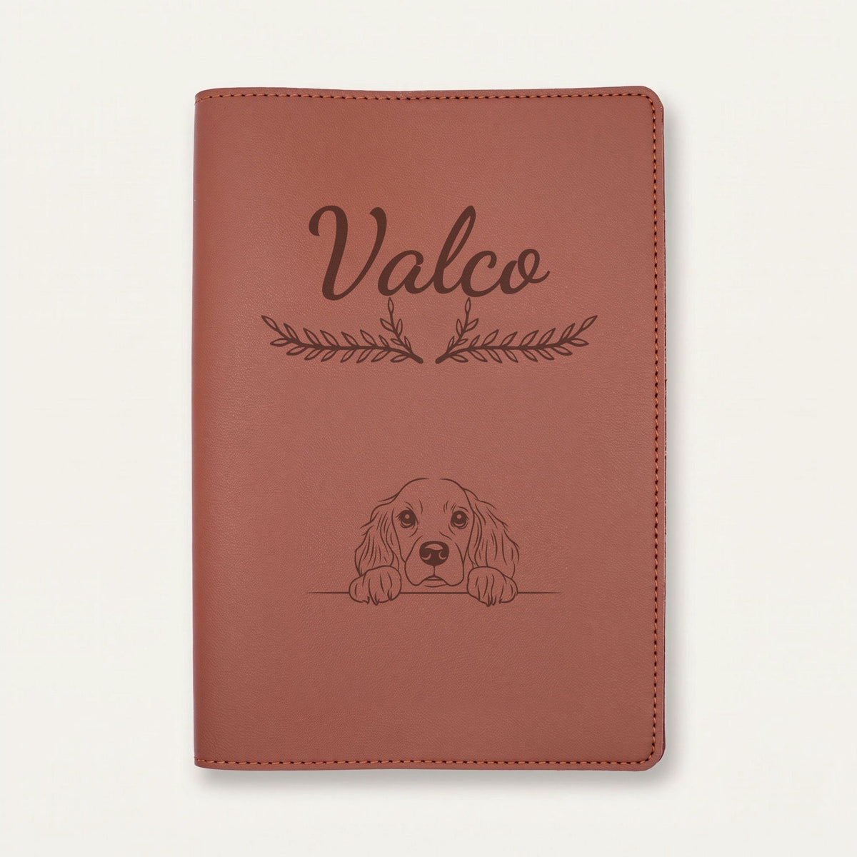 Protège carnet de santé chien personnalisé – Springer anglais — Chocolat — Bouquet — gravure « Valco »