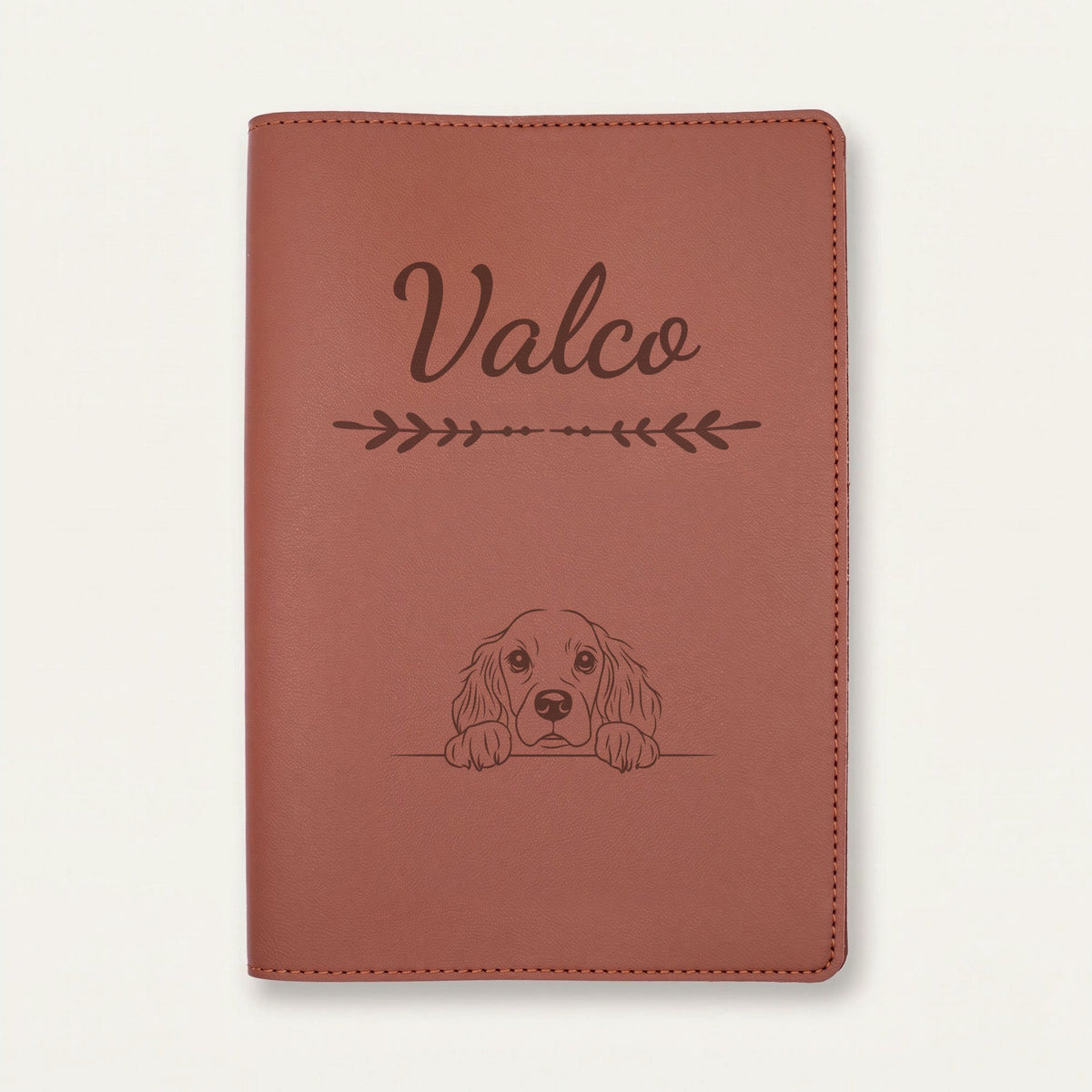 Protège carnet de santé chien personnalisé – Springer anglais — Chocolat — Flèche — gravure « Valco »