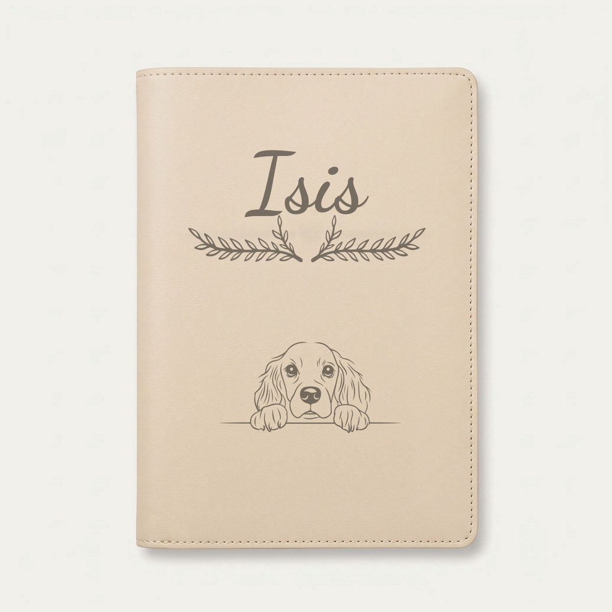Protège carnet de santé chien personnalisé – Springer anglais — Crème vanille — Bouquet — gravure « Isis »