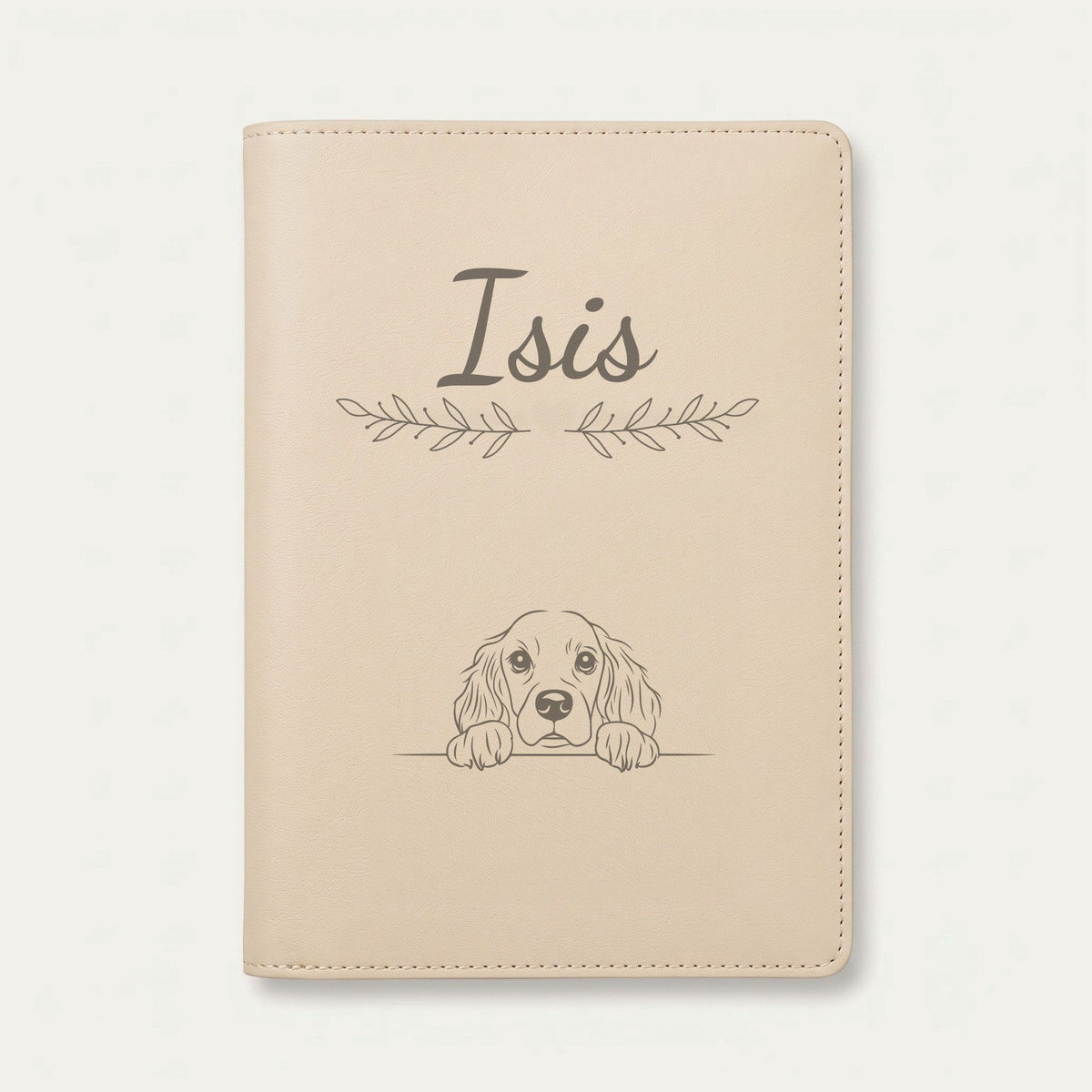 Protège carnet de santé chien personnalisé – Springer anglais — Crème vanille — Rameaux — gravure « Isis »