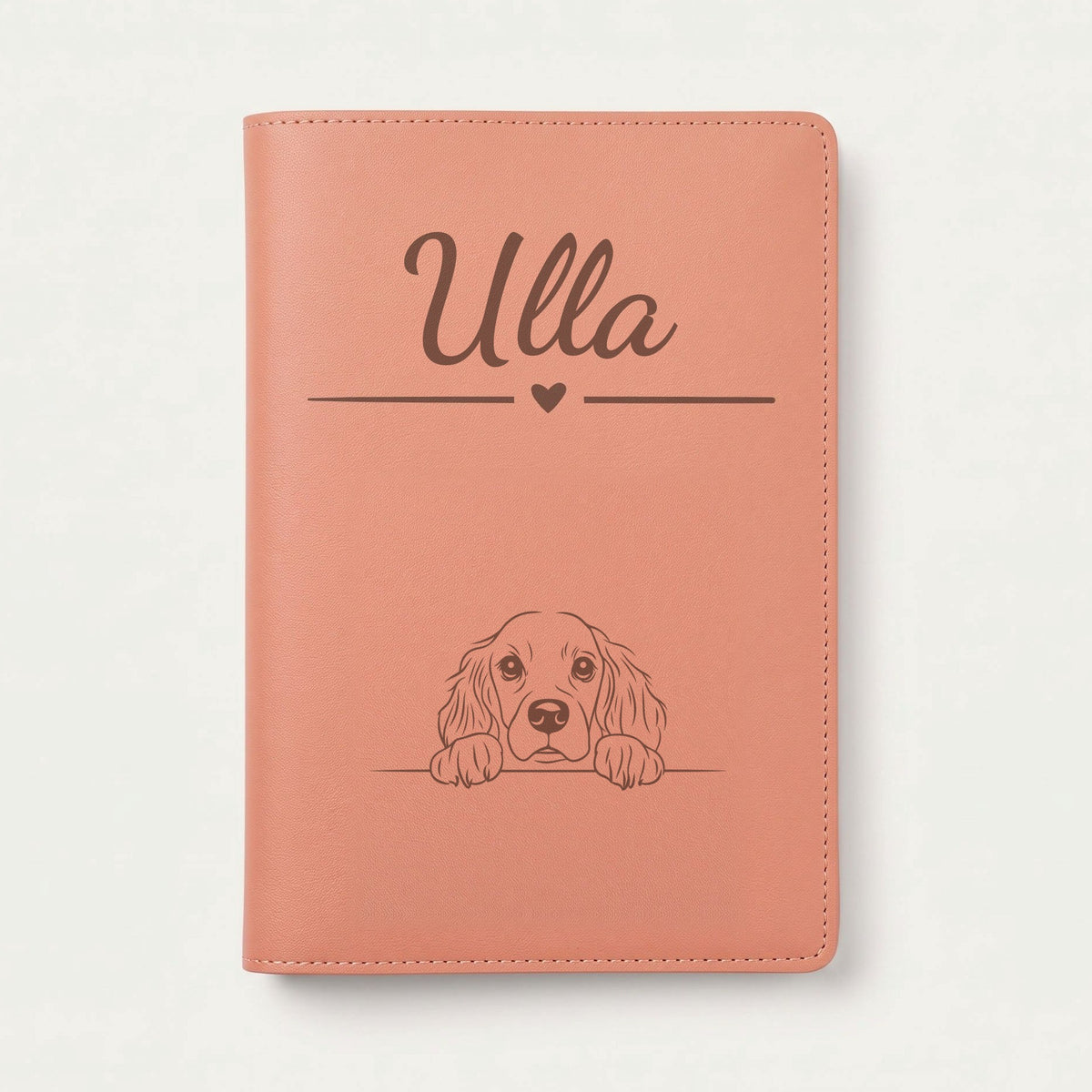 Protège carnet de santé chien personnalisé – Springer anglais — Terracotta — Cœur — gravure « Ulla »