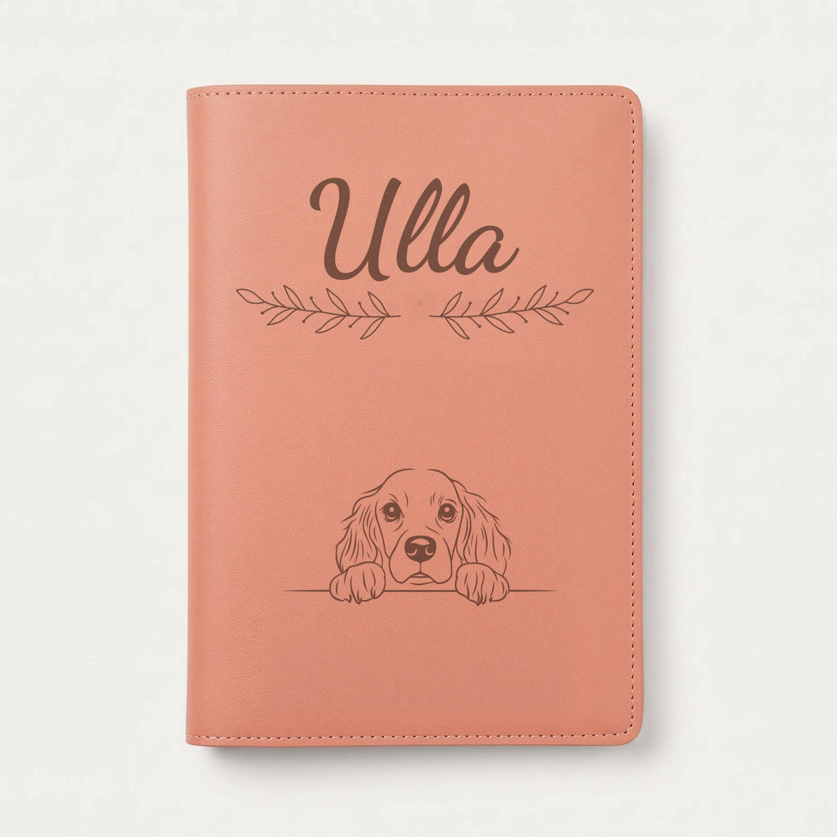 Protège carnet de santé chien personnalisé – Springer anglais — Terracotta — Rameaux — gravure « Ulla »