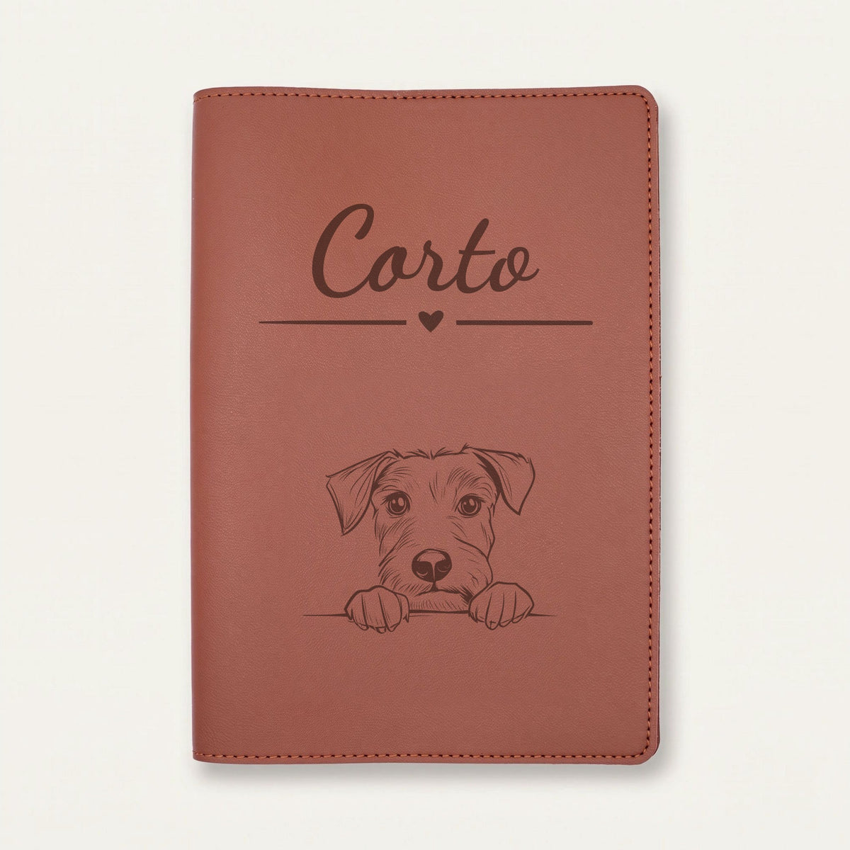Protège carnet de santé chien personnalisé – Terrier irlandais — Chocolat — Cœur — gravure « Corto »
