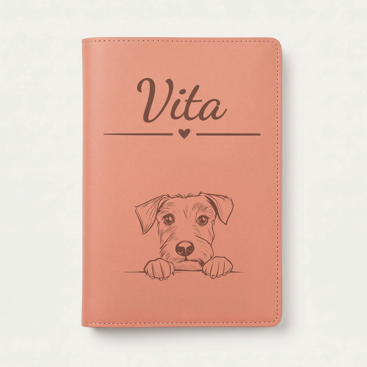 Protège carnet de santé chien personnalisé – Terrier irlandais — Terracotta — Cœur — gravure « Vita »