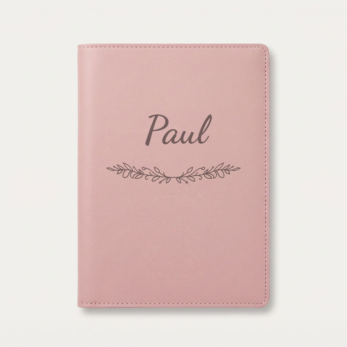 Protège carnet de santé personnalisé Paul — Rose dragée — prénom « Paul » gravé, ornement Guirlande