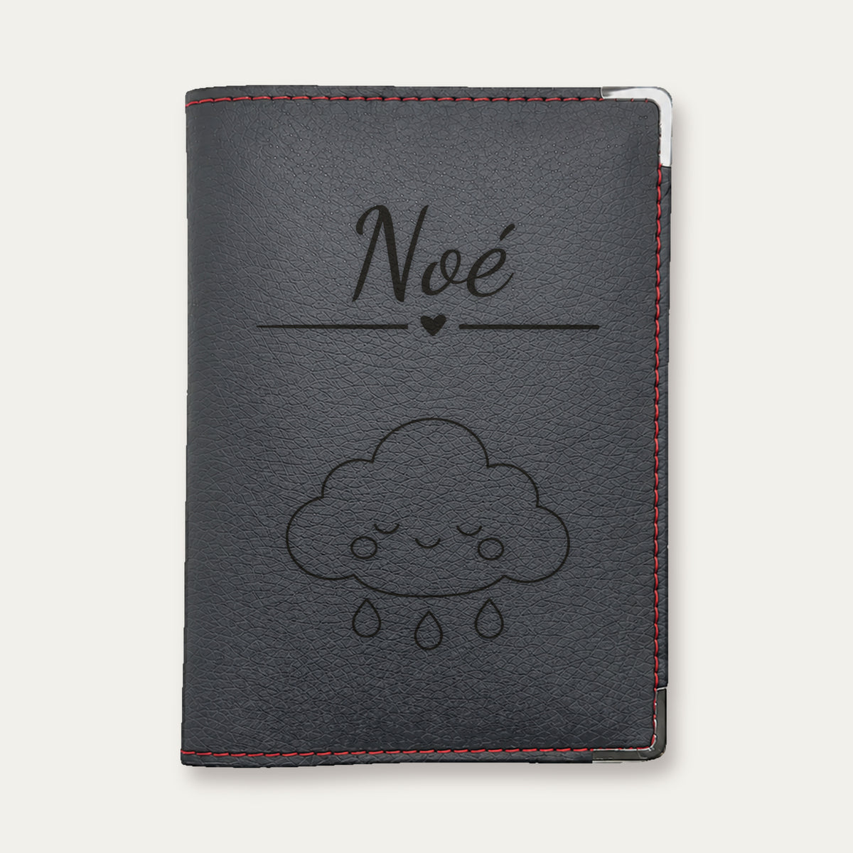 Protège-passeport bébé personnalisé – Nuage — Rouge — gravure « Noé »